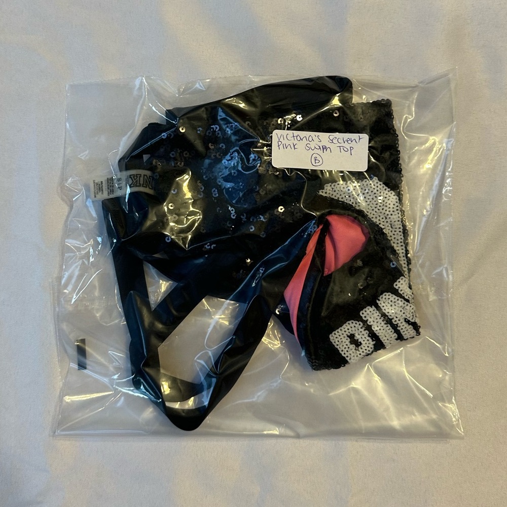 Victorias Secret PINK Black Sequin Swim Halter Top - SZ SMALL - Picture 7 of 7